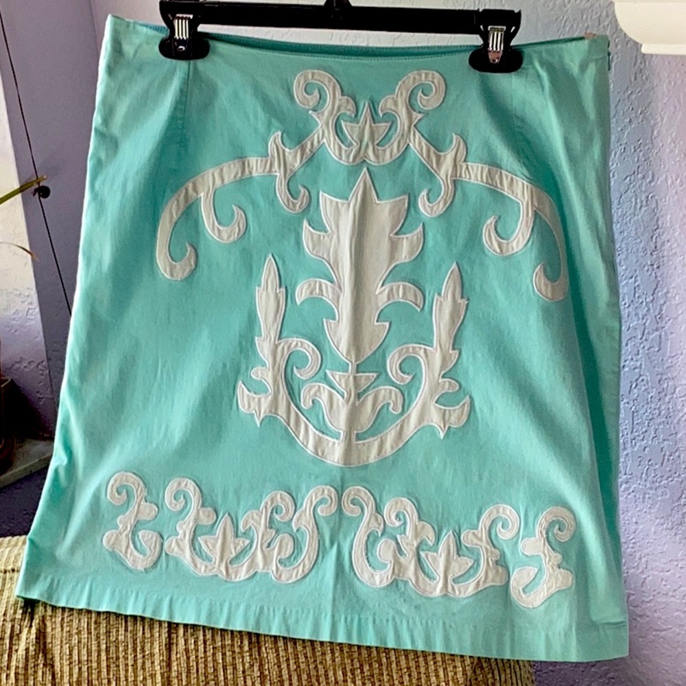 Lilypod Sz 10 Teal & White Appliqué Skirt